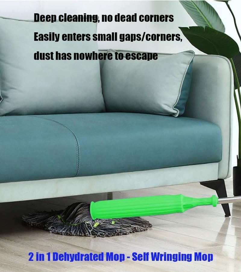360 Rotating Microfiber Mop gliding under sofa with flexible swivel head