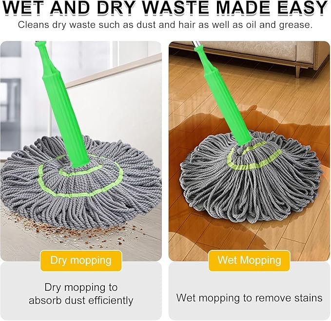Wet and dry cleaning demo with 360 Rotating Microfiber Mop on laminate flooring