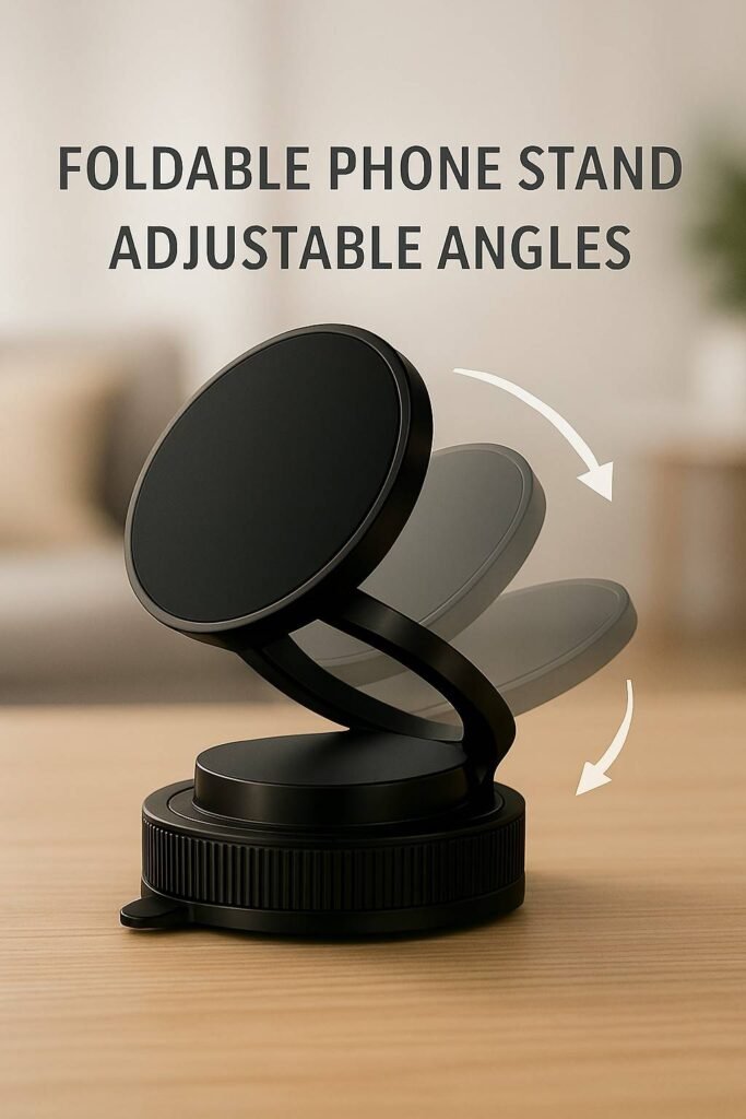 Close-up of T28 Foldable Magnetic Phone Stand showing adjustable rotation and tilt angles