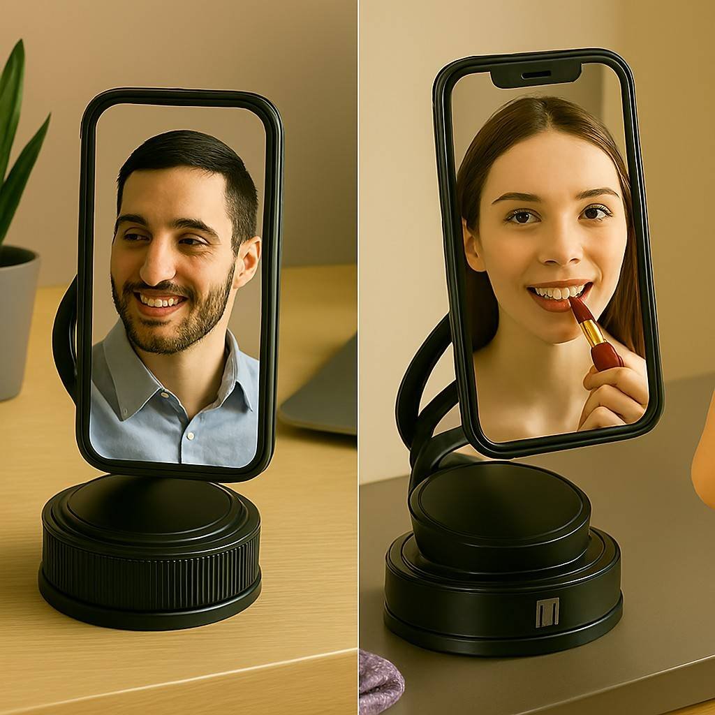 Desk stand for video calls or as a mirror mount while getting ready.