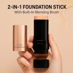 2-in-1 Design: Foundation stick with a built-in blending brush for smooth application.