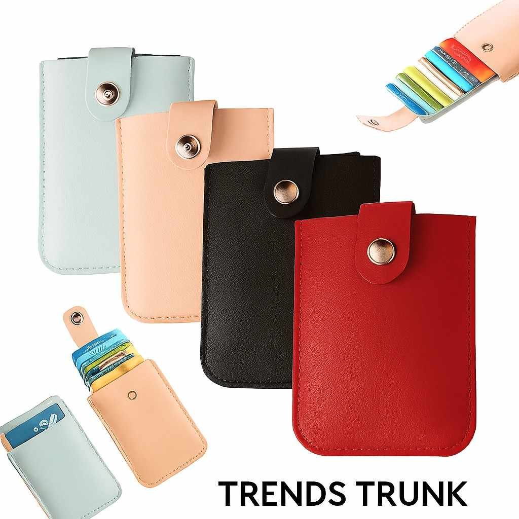 Slim PU leather card holder for men and women with stitched edges